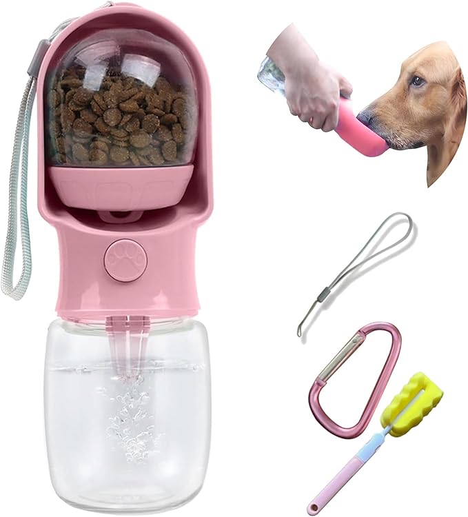 Dog Water Bottle with Food Container, Leak Proof Portable Pet Dispenser with Lock and Cleaning Brush,Dogs Stuff Water Bott...