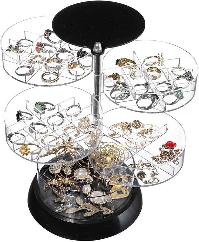 Clear 360 Degree Rotating Acrylic Jewelry Organizer for Dresser,Small Travel Earring Storage Box and Earring Organizers Ca...