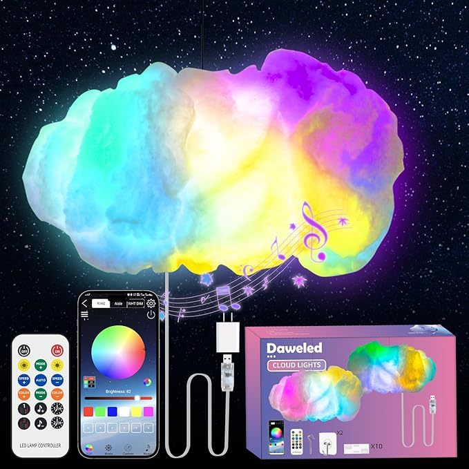 Cloud LED Lights for Bedroom - DIY Aesthetic Mood Light, Music Sync App Control Wall Light, 3D Ceiling Lamp Color Changing...