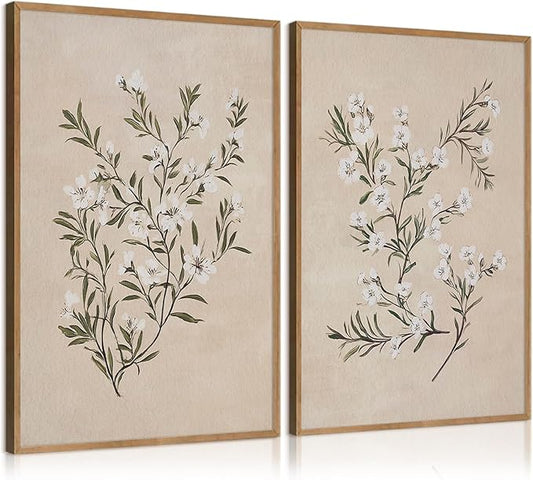 Vintage Botanical Wall Art Neutral Floral Prints Farmhouse Flower Canvas Wall Decor Watercolor Wildflower Pictures Nature ...