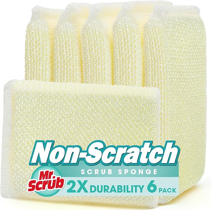 Sponges Kitchen Scrub Dish Sponge Scouring Pad, 6 Pads Cleaning Brush Dishwasher Soap Supplies, Dishwashing Dinnerware Tow...