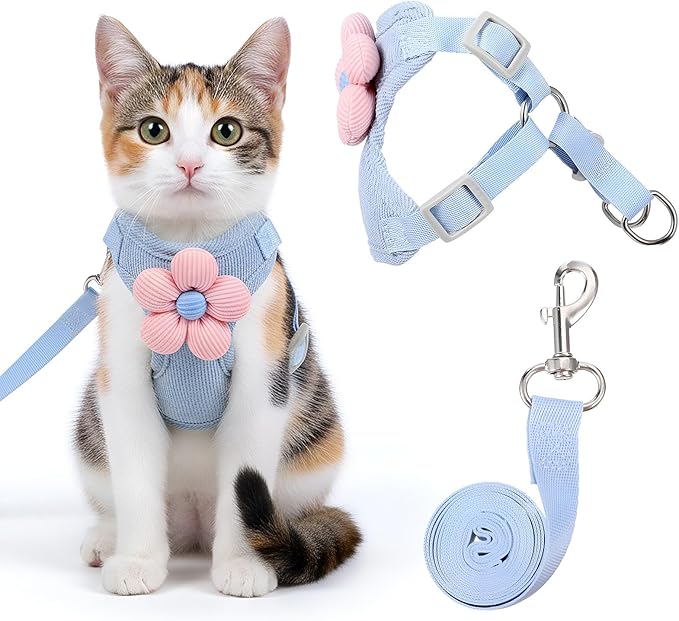 Hadnves Cat Harness and Leash Set, Escape Proof Safe Kitten Vest Harnesses Adjustable Comfy Breathable Soft Mesh Step-in J...