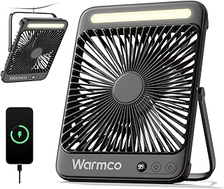 Warmco 20000mAh Battery Powered Fan, Ultra-Slim 8-Inch Portable Camping Fan with LED Lantern, Up to 48H Runtime Rechargeab...