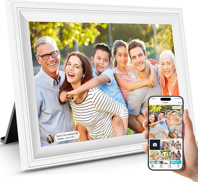 Smart White Digital Picture Frame WiFi Send Photos from Your Phone 16GB Storage 10.1inch 1280x800 IPS Touch Screen Digital...