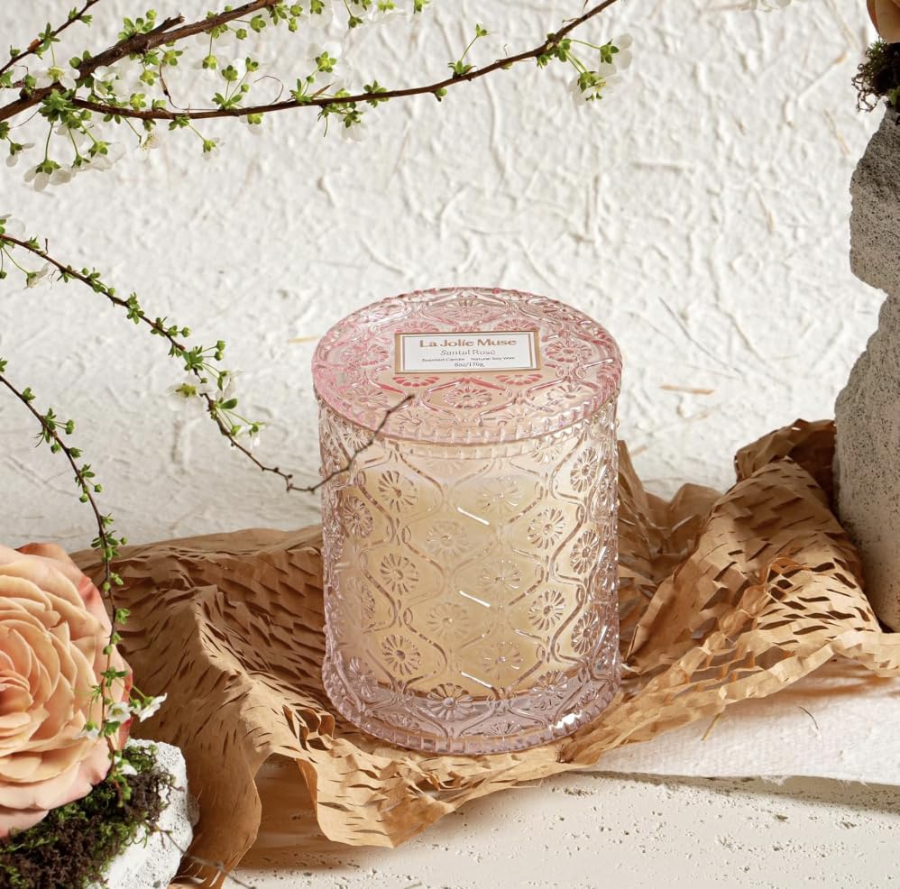 LA JOLIE MUSE Santal Rose Scented Candle – Saffron, Rose & Leather | 6 oz Natural Soy Wax | 40 Hours Clean Burn | Self Car...