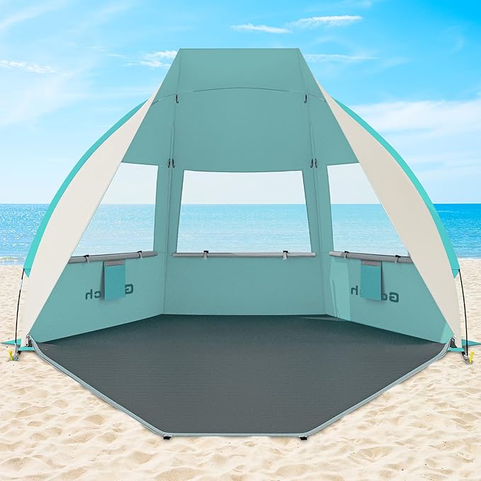 Gorich Portable Beach Tent for 3/4-5/6-7 Person with UPF 50+ UV Protection, Lightweight & Foldable Sun Shelter with 5 Sand...