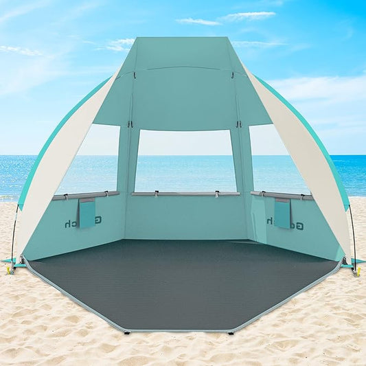 Gorich Portable Beach Tent for 3/4-5/6-7 Person with UPF 50+ UV Protection, Lightweight & Foldable Sun Shelter with 5 Sand...