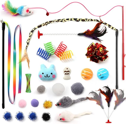 PietyPet Kitten Toys Cat Toys Assortments, 26 Packs Cat Toys Variety Pack for Kitty, Cat Wand Toy, Cat Feather Toys, Cat B...