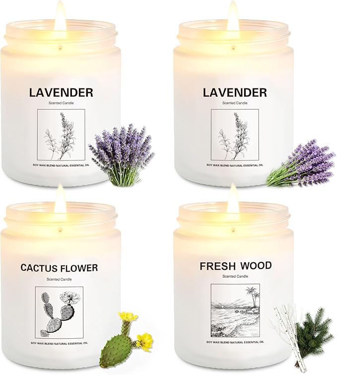Scented Candles for Home,4 Pack Soy Candle Gift Set with 4 Fragrance Scents,Aromatherapy Lavender Floral & Wood Candles fo...