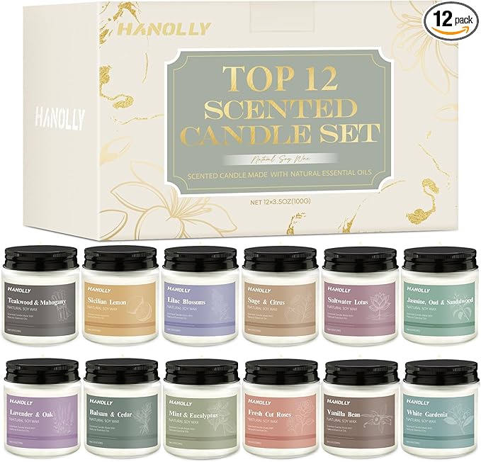 12 Pack Candles for Home Scented, Aromatherapy Candles Gifts Set for Women, Lavender, Vanilla, Rose Candle, 42OZ Natural S...