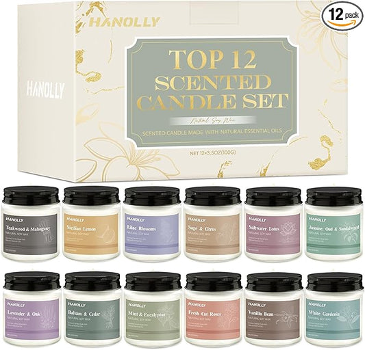 12 Pack Candles for Home Scented, Aromatherapy Candles Gifts Set for Women, Lavender, Vanilla, Rose Candle, 42OZ Natural S...