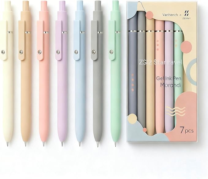 Vanhench 7Pcs 0.5mm Black Ink Gel Pens Fine Point Smooth Writing Quick Dry Pen for Journaling Note Office Desk Nurses Teac...