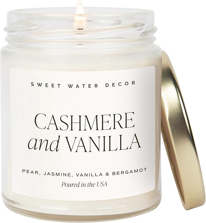 Sweet Water Decor Cashmere and Vanilla Soy Candle - Jasmine, Soft Cashmere, Sandalwood, Vanilla Scented Spring Candle for ...