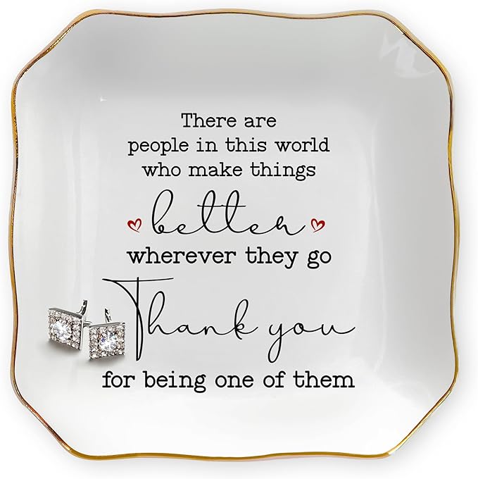 OASSIE Thank You Gifts for Women - 4"x4" Ceramic Jewelry Dish Tray - Teachers Day Nurse Week Birthday Appreciation Inspira...