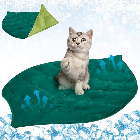 Drydiet Self Cooling Mat for Cats - Large Leaf Shaped - 27 x 18.5 Inch Summer Pet Cool Mats for Cats and Puppies, Reversib...