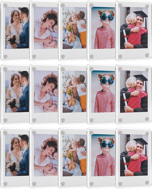 SUNEZLGO 15 Pack Acrylic Fridge Magnetic Frame for Polaroid, 2.36x3.54 In Mini Picture Frames for Fujifilm Instax Mini, Do...