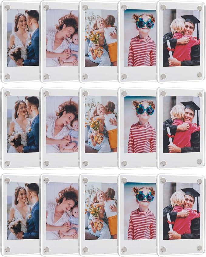 SUNEZLGO 15 Pack Acrylic Fridge Magnetic Frame for Polaroid, 2.36x3.54 In Mini Picture Frames for Fujifilm Instax Mini, Do...