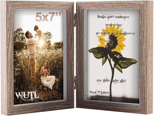 5x7 Picture Frames Double Hinged MDF Wood Grain Shadow Box with Glass Front Stand Vertical on Tabletop