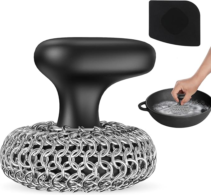 Purgreat Cast Iron Scrubber | Dish Scrub Brush | 316 Cleaner Chainmail Scrubber for Cast Iron Pan Skillet Cleaner - Dish S...