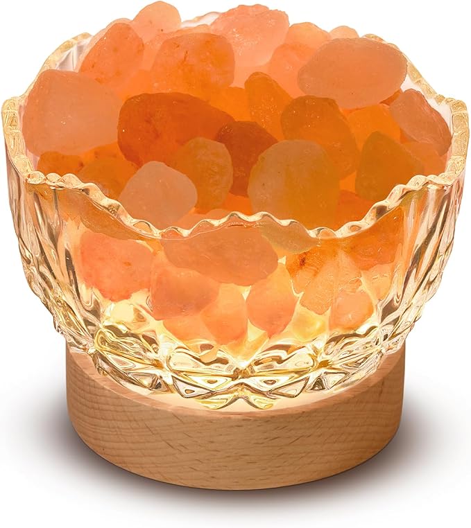 HSLZOMI Himalayan Salt Lamp, Pink, Wooden Base, 10 Levels of Light Intensity Adjustment, USB Plug, 1 Year Warranty