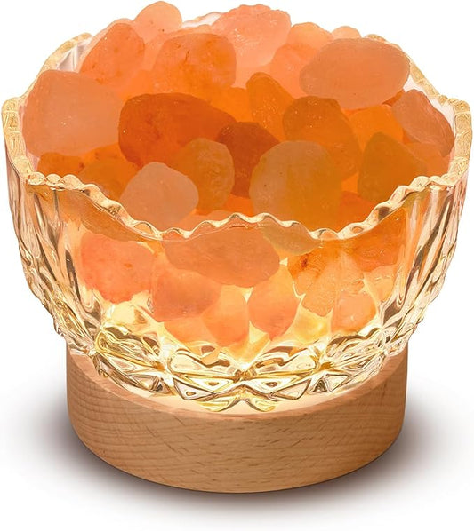 HSLZOMI Himalayan Salt Lamp, Pink, Wooden Base, 10 Levels of Light Intensity Adjustment, USB Plug, 1 Year Warranty