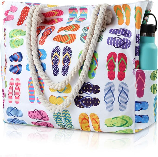 Clothirily Large Beach Bag for Women, Waterproof Sandproof Pool Bag with Zipper, Swim Pool Beach Tote Bag for Travel Vacation