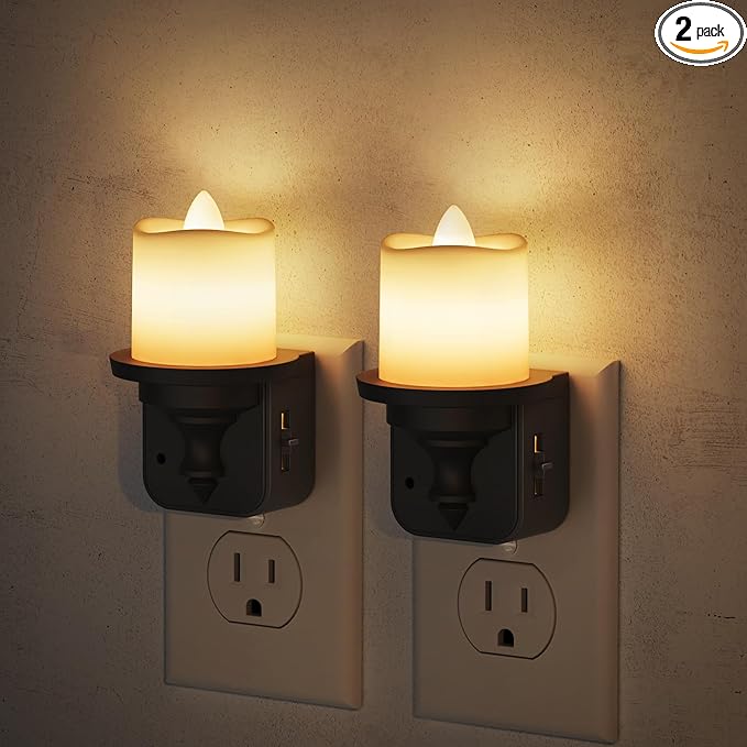 JandCase Flameless Candle Night Light, 2 Pack Night Lights Plug into Wall, 3000K Soft White, 0-100LM Dimmable Nightlight, ...