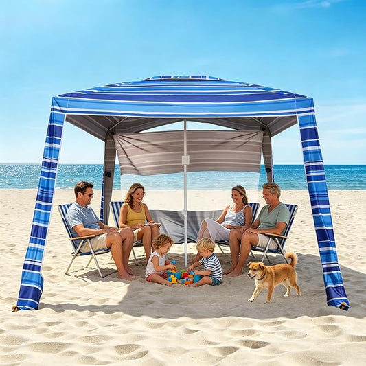 Aomifunny 8'x8' Beach Cabana, UPF 50+ Large Beach Canopy with Side Wall, Easy Setup Pop Up Sun Shelter, Adjustable Height...