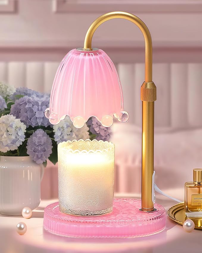 Cinsenten Flower Candle Warmer Lamp with Timer, Vintage Adjustable Glass Warmer Light for Jar Candles, Electric Wax Warmin...
