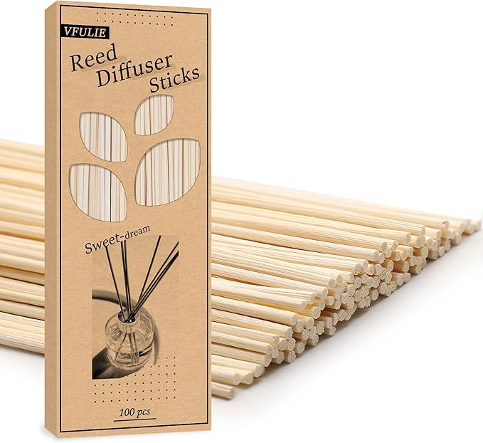 VFULIE 100PCS Reed Diffuser Sticks, 10 Inch Natural Rattan Wood Sticks Essential Oil Aroma Diffuser Sticks Refill Replacem...