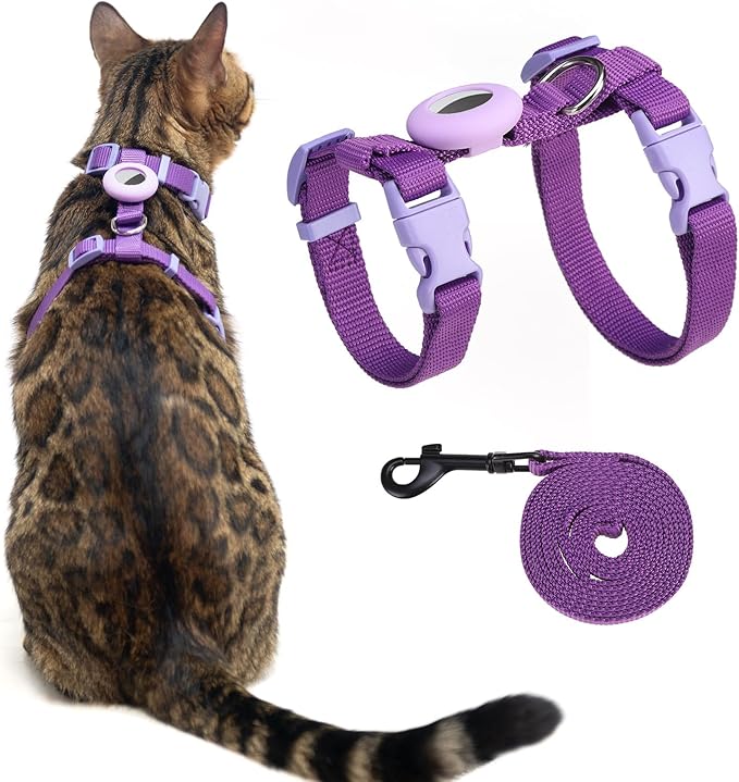 VKPETFR Cat Harness and Leash Set with Airtag Holder for Walking & Travelling, Escape Proof Cat Harness for Small Medium L...