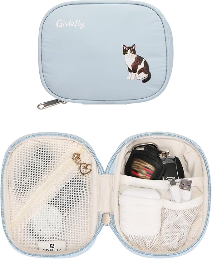GIVLEFLY Cute Mini Nylon Coin Purse for Women, Small Makeup & Tampon Pouch for Purse, Embroidered Waterproof Zipper Walle...