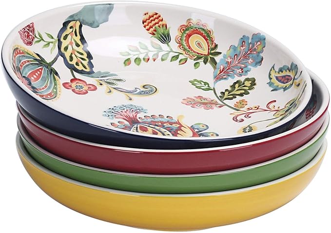 Bico Protea Cynaroides Pasta Bowls, 35oz Salad Bowl Set of 4, Large Ceramic Serving Dinner Bowls for Soup and Cereal, Micr...