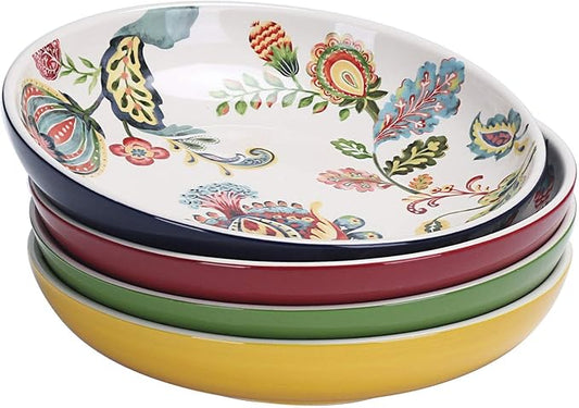 Bico Protea Cynaroides Pasta Bowls, 35oz Salad Bowl Set of 4, Large Ceramic Serving Dinner Bowls for Soup and Cereal, Micr...