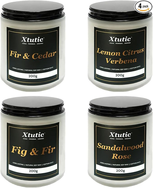 Xtutic Scented Soy Candles Sets, 7oz in White Frosted Jar - 200-Hour Burn Time, Aromatherapy Candle for Home Decor, Cozy G...