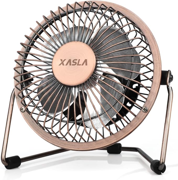 xasla 4 Inch Small USB Desk Fan, Mini Quiet Fan with Metal Construction & Strong Airflow & 360°Adjustable Tilt Angle, Pers...