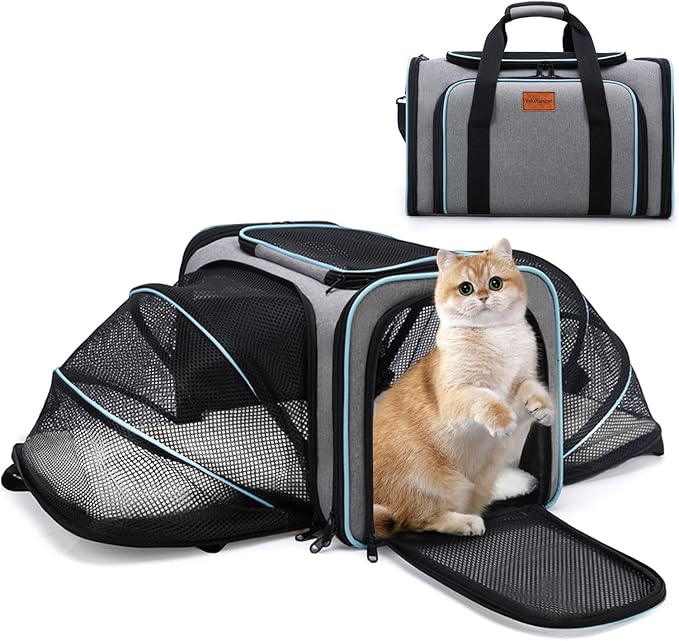 VeluXanipyr Expandable Airline Approved Pet Carrier, Soft-Sided Travel Bag for Small Cats Dogs with Hard Shell Base, Remov...