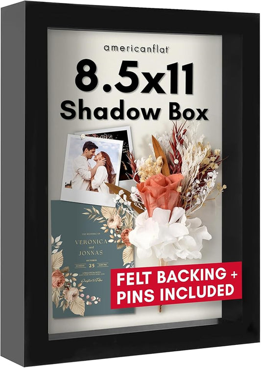 Americanflat 8.5x11 Shadow Box Frame with Shatter-Resistant Glass - Silhouette Collection - Large Shadow Box Display Case ...