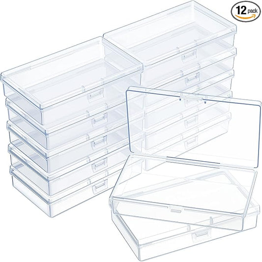 12 Pack Clear Plastic Beads Storage Containers Box with Hinged Lid for Beads and More (5.2 x 3.03 x 1.18 Inch)