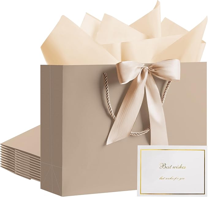 PASEOTA 12.6" Gift Bags Bulk, 10 Pcs Gift Bags with 20 Tissue Paper 10 Greeting Cards, Luxury Bag with Handles for Wedding...