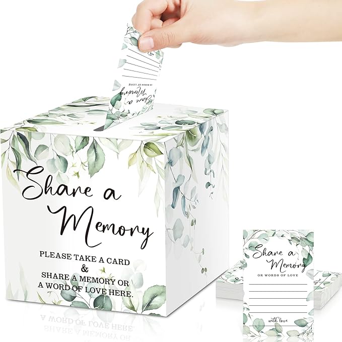 Pajean 50 Pcs Greenery Share a Memory Cards for Collections of Life, Memory Cards Box Guest Ideas for Funeral Graduation W...