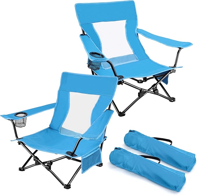 Joyfair Beach Camping Chair (2 Pack), Outdoor Folding Lawn Chair for Adults, Heavy Duty Portable Chair with Armrest for Ou...