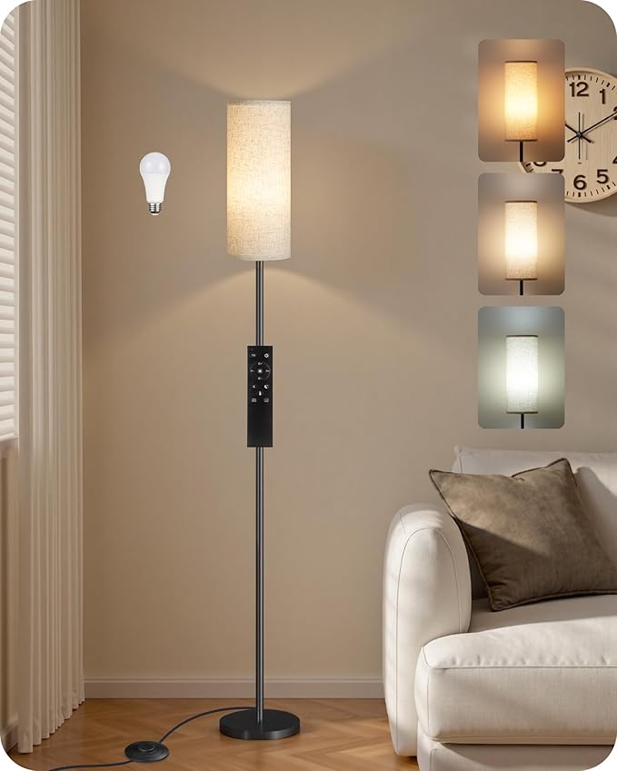 64.4” Dimmable Floor Lamp for Living Room with Remote and Foot Switch, Modern Standing Tall Lamp, Corner Floor Lamp for Be...