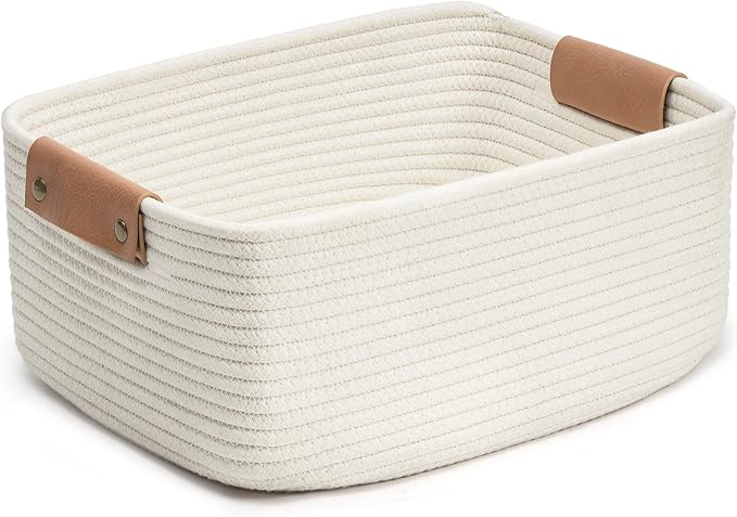 CHICVITA White Woven Basket Baby Gift Basket for Toys, Towels, Books, Rope Storage Basket for Living Room, Bathroom, Decor...