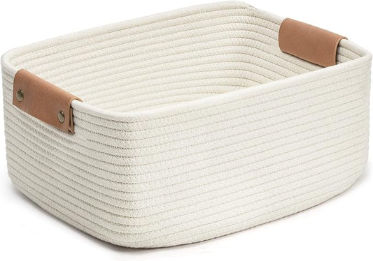 CHICVITA White Woven Basket Baby Gift Basket for Toys, Towels, Books, Rope Storage Basket for Living Room, Bathroom, Decor...