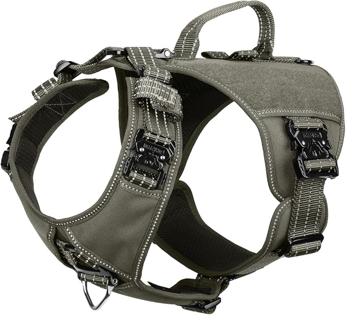 ICEFANG GN8 Tactical Dog Harness with 4X Metal Buckles for Large Sized Dogs,Reflective in Training Walking K9 Dog Vest,No-...