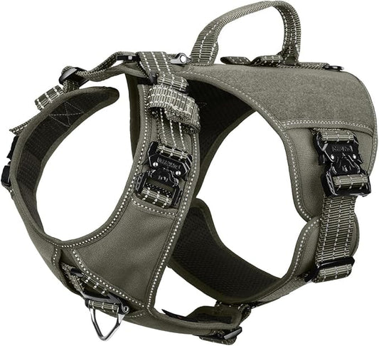 ICEFANG GN8 Tactical Dog Harness with 4X Metal Buckles for Large Sized Dogs,Reflective in Training Walking K9 Dog Vest,No-...