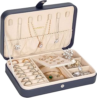 LANDICI Small Jewelry Box for Women Girls, PU Leather Travel Jewelry Case, Portable Jewelry Organizer Storage Holder Displ...