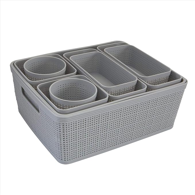 Simplify 10 Piece Organizing Set | Multiple Size Bins | Multipurpose | Office | Desk | Dorm | Bathroom | Storage Basket | ...