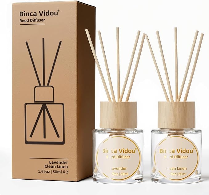 Binca Vidou Reed Diffuser Set Lavender & Linen Natural Scent Theme Oil Diffusers with Sticks for Home Office Bathroom Arom...